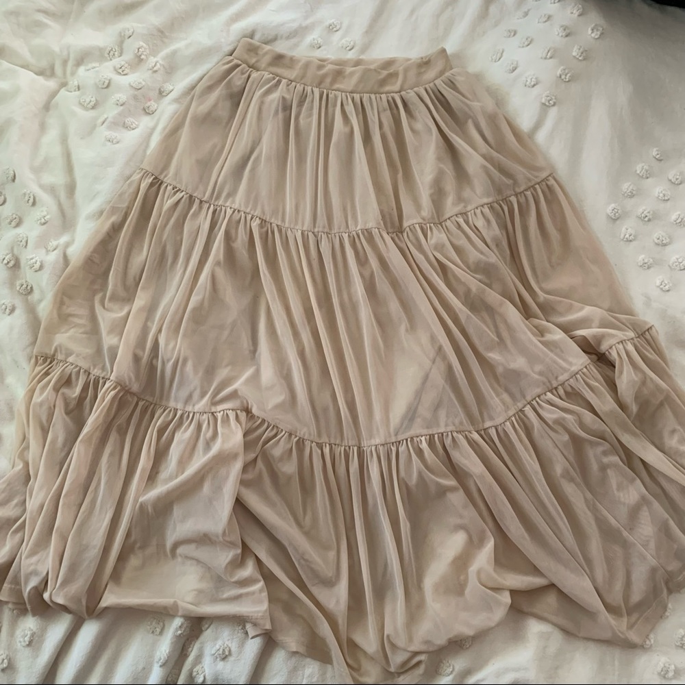 Zara beige tulle tiered maxi skirt